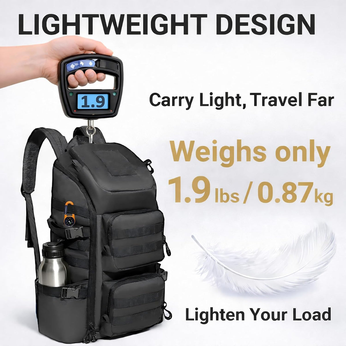 kokkoya 40l Slim Tactical Backpack with Laptop Compartment Molle System Webbing Lightweight Bag for Men Travel Hiking Camping Everyday Carry 17 inch Laptop Black