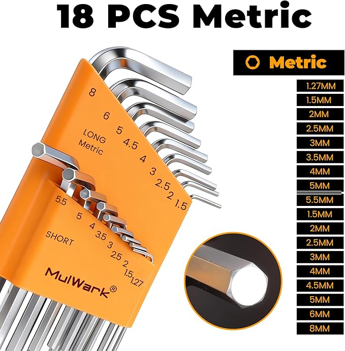 MULWARK Allen Wrench set Metric & SAE with Torx, Allen Key And Hex Key Tool Kit, Chrome Vanadium Steel, Bike Repair DIY Hand Tools, 46 Pcs