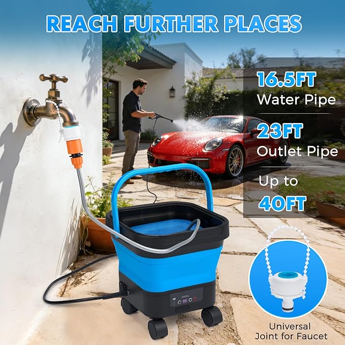 Portable Pressure Washer Cordless Battery Powered, 6-in-1 Nozzle Water Pressure Washer with 7 Adjustable Pressure Levels Max 1200 PSI, Electric Pressure Washer with 3.4 Gallon Tank