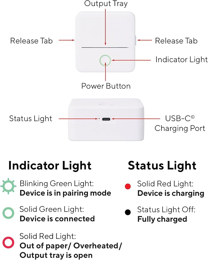 Mini Portable Thermal Printer, Monochrome Label, Receipt and Image Printer