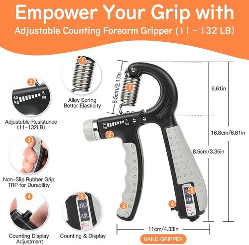 CYFIE Grip Strength Trainer Kit - Adjustable Hand Gripper & Forearm Strengthener Set | Includes Finger Stretcher & Stress Ball