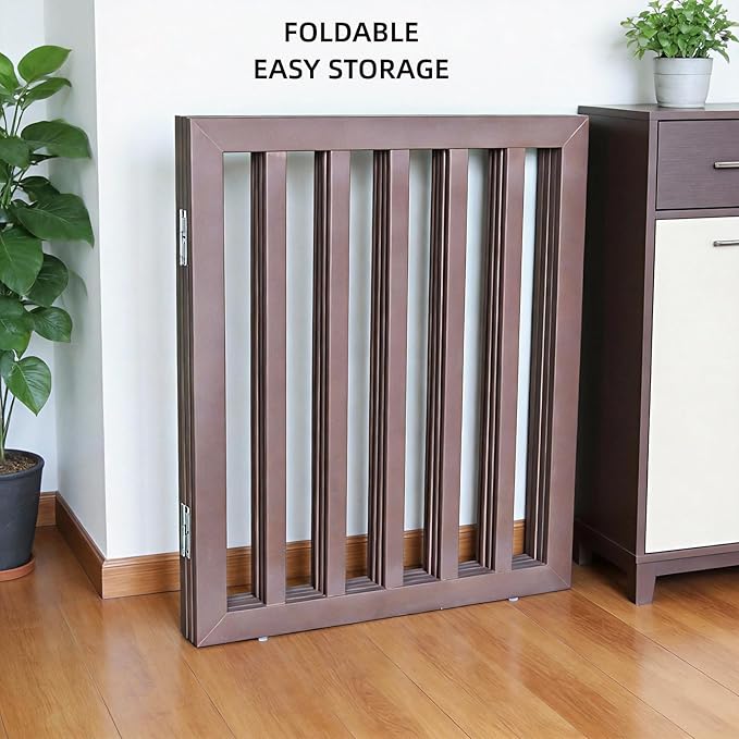 Dog Gate Indoor, Freestanding Dog Fence for The House, Doorways, Hallways,or Stairs,Pet Gate Foldable Wooden,Expandable 24" Height 4 Panels,Brown