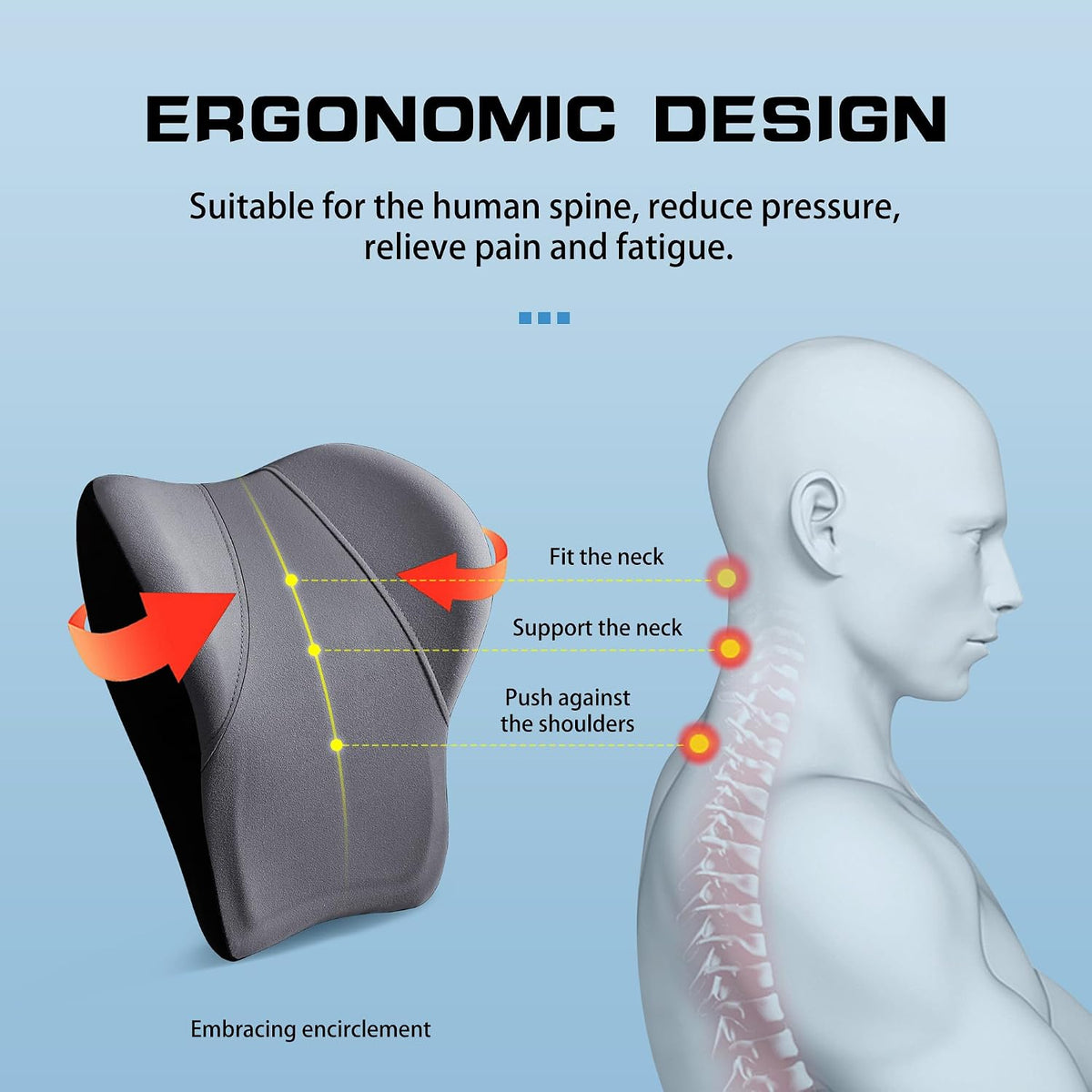 Car Seat Lumber Support Pillow&amp;Neck Pillow Kit,Ergonomic Memery Foam Neck Pillow and Back Cushion for Back Pain Relief,Comfort for Car,Office