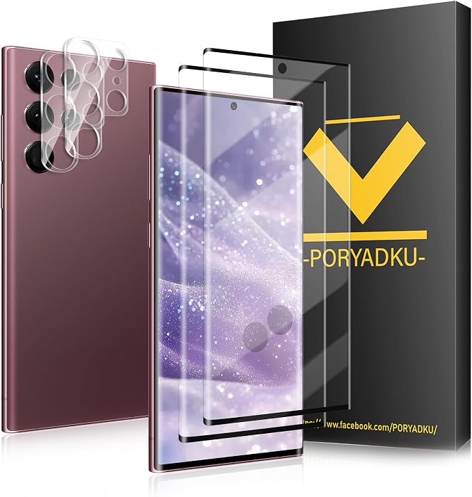V-PORYADKU 2 Pack for Samsung Galaxy S22 Ultra Screen Protector + 2 Pack Camera