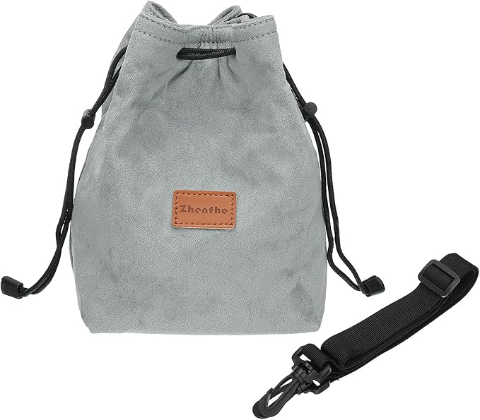 PATIKIL Camera Lens Pouch, M Size Drawstring Lens Case Flannel Camera Lens