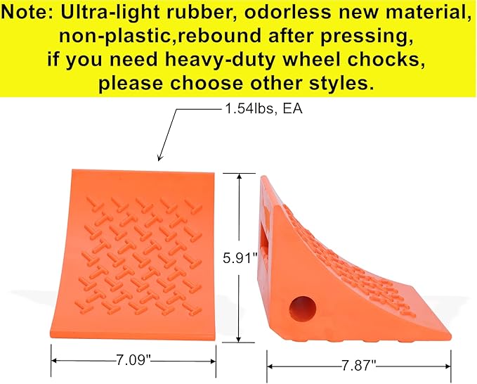 Wheel Chocks, Rubber Wheel Chock with Curved, Durable, Non-Slip, Solid Trailer Wheel Chocks for Boat Trailers, RV, Truck, Camper, 30000lbs, 4pack (Orange)
