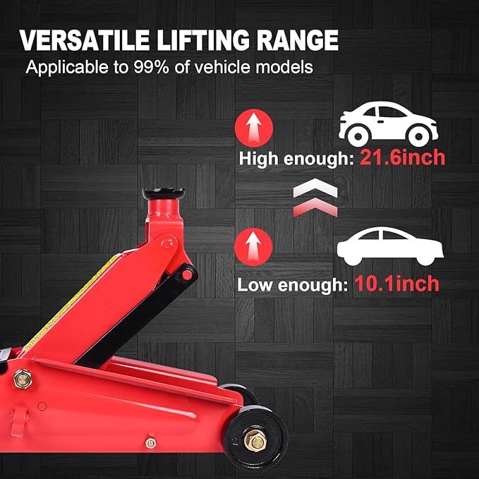 3 Ton Low Profile Hydraulic Floor Jack – Heavy Duty Steel Car Jack with Single Piston Pump, 10" to 21.6" Lift Range for SUV
