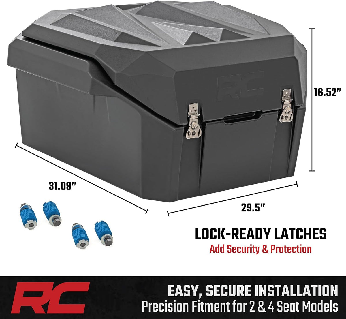 Rough Country Rear Bed Cargo Box for Polaris RZR Pro R/Pro R 4 (2 & 4-Seat Models) - 63.5-Gallon Storage Capacity, Watertight Seal, High-Impact UV-Resistant, Lockable Latches