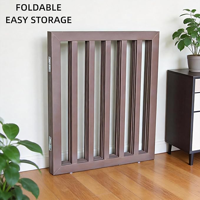 ZJSF Freestanding Indoor Dog Gate for House Foldable Wood Puppy Gate for Doorways Pet Gate for Stairs Extra Wide Pet Fence, Brown, 32" Height 4 Panels