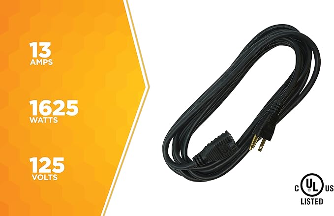 Southwire Extension Cord - Reliable Indoor & Outdoor Power - Neutral Black Finish - Vinyl Jacket - Reinforced Blades - Molded Plugs - 3 Prong - 15 Foot Length