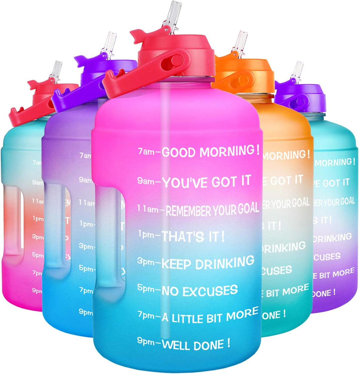 QuiFit 1 Gallon Water Bottle - Leak-Proof BPA-Free with Straw & Motivational Time Marker | 128oz Capacity