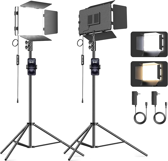 2 Pack LED Video Light Kit 79'' Tripod Light Stand, 30W 3000Lux Photography