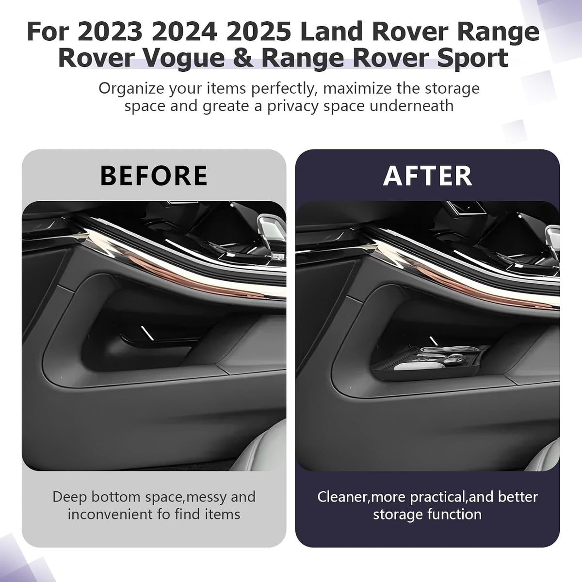 LUWU 2025 R Ange R Over Lower Console Organizer Compatible with 2023 2024 2025 Land Rover R Ange R Over Vogue L460/Sport Accessories Armrest Console Organizer Armrest Organizer Insert Tray Black
