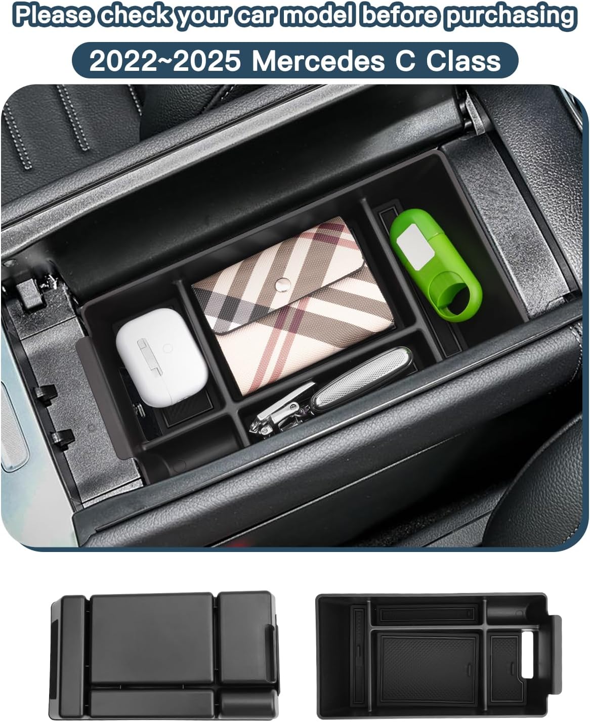 C300/C300 4MATIC/C300e/AMG C43 Center Console Organizer for C300 Mercedes Benz Accessories Armrest Console Tray Compatible with 2022 2023 2024 2025 2026 Mercedes C Class W206(Only for 2022-2026 C300)