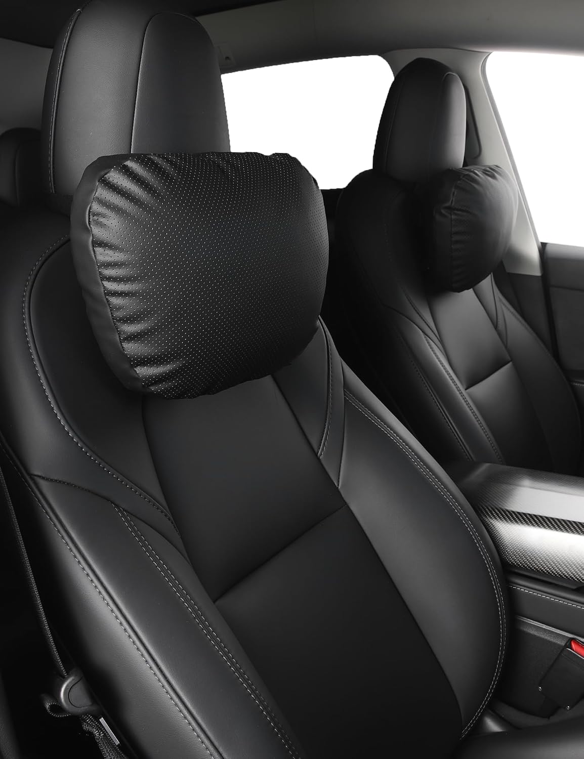 Leather Headrest Neck Pillow for Tesla Model 3/Y/X/S (1pc Black)