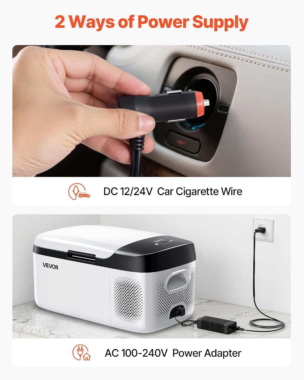 VEVOR Car Refrigerator, DC 12/24V AC100-240V Compressor Electric Cooler, -4°F to 68°F Car Fridge with APP Control, 16 QT Cars Freezer for RVs, Campsites, Boats, Camping, Fishing, 60W Portable Freezer