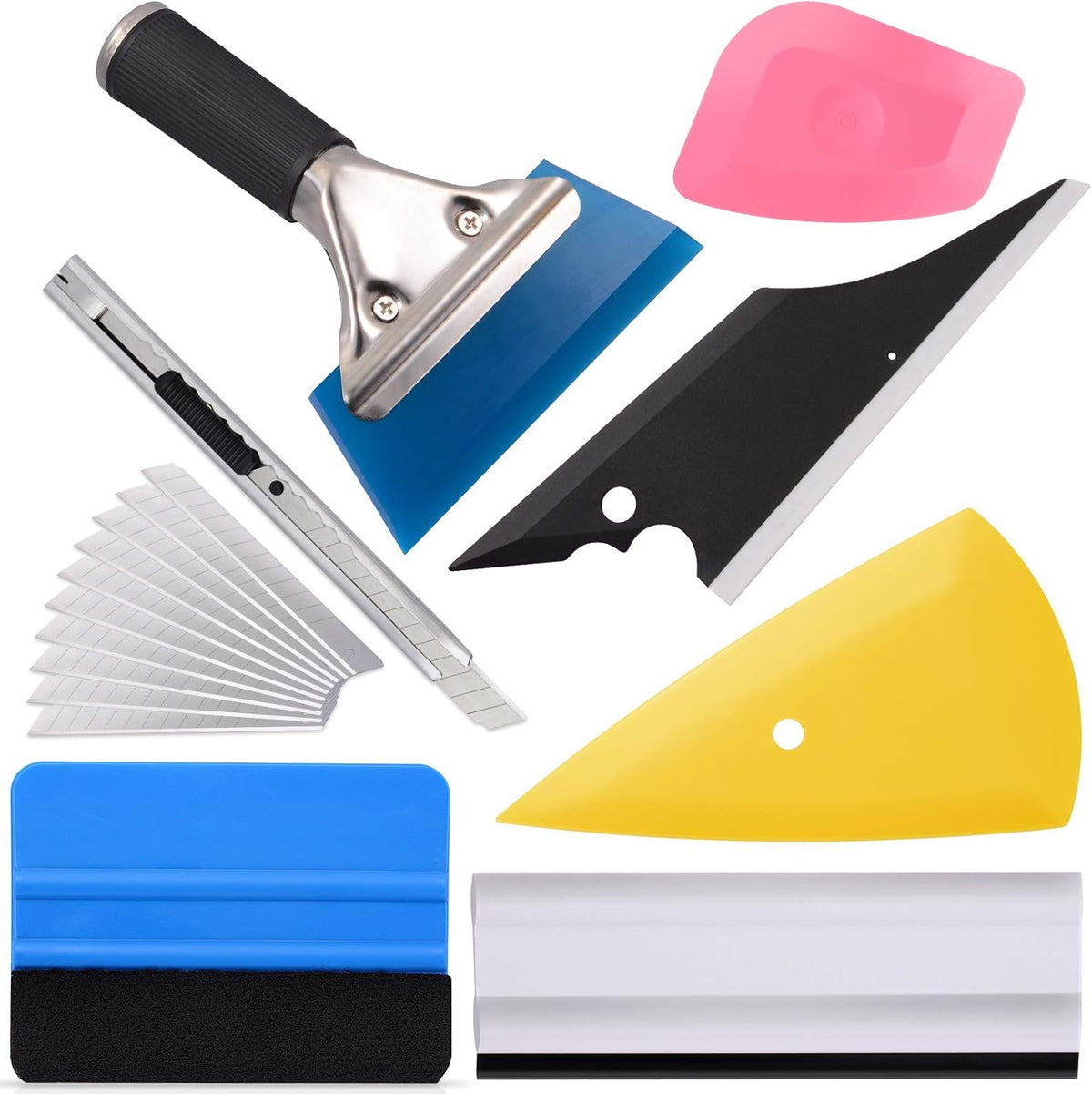 EHDIS Vinyl Wrap Tool Window Tint Kit 7 Pieces Vehicle Tinting Tools Car Glass Protective Film Wrapping Installation Set Included Vinyl Scraper, Window Rubber Squeegee,Cutting Knife with Blades