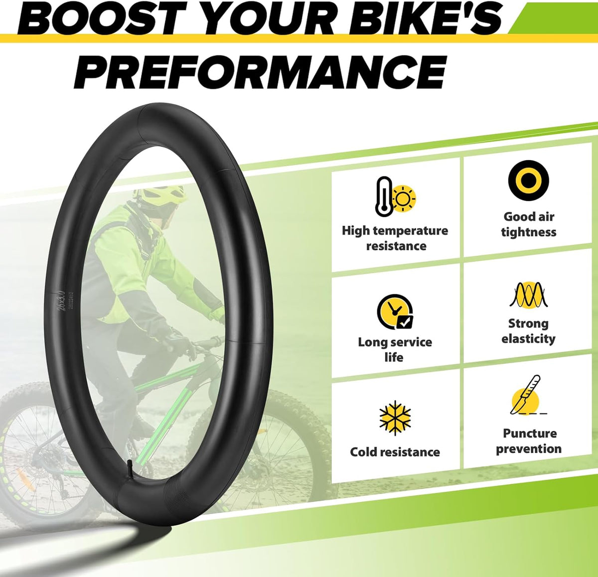 Skiennix Fat Bike Tube - Premium Butyl Rubber with AV 32mm Schrader Valve | 20" & 26" Sizes Available