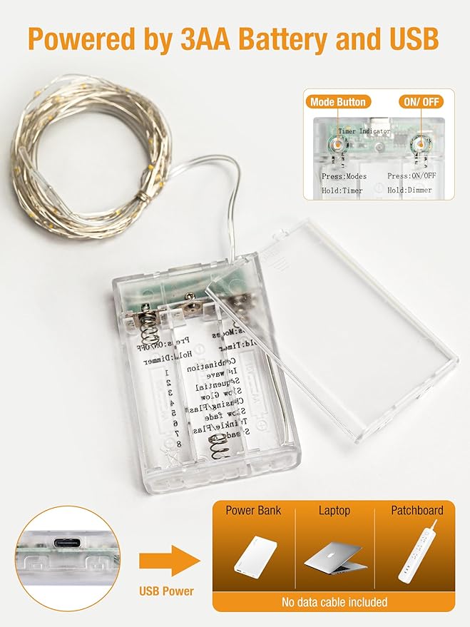 btfarm 4 Pack Fairy Lights Battery Operated with Timer, 16.4 FT 50 LED Silver Wire Twinkle String Lights 8 Modes Dimmable Waterproof for Indoor Christmas Bedroom Wedding Decorations, Cool White