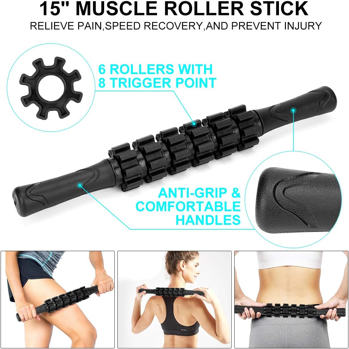 Skiennix Foam Roller Set - High Density Muscle Roller & Stretching Strap for Deep Tissue Relief | 5-Piece Therapy Kit