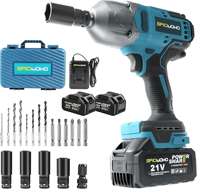 SPICIMOMO 1/2 inch Cordless Impact Wrench - 1200N.m High Torque Heavy Duty Impact Gun with 2x 4.0Ah Batteries, 21V Powerful Impact Driver/Drill for Tough Auto Repair and Construction Tasks
