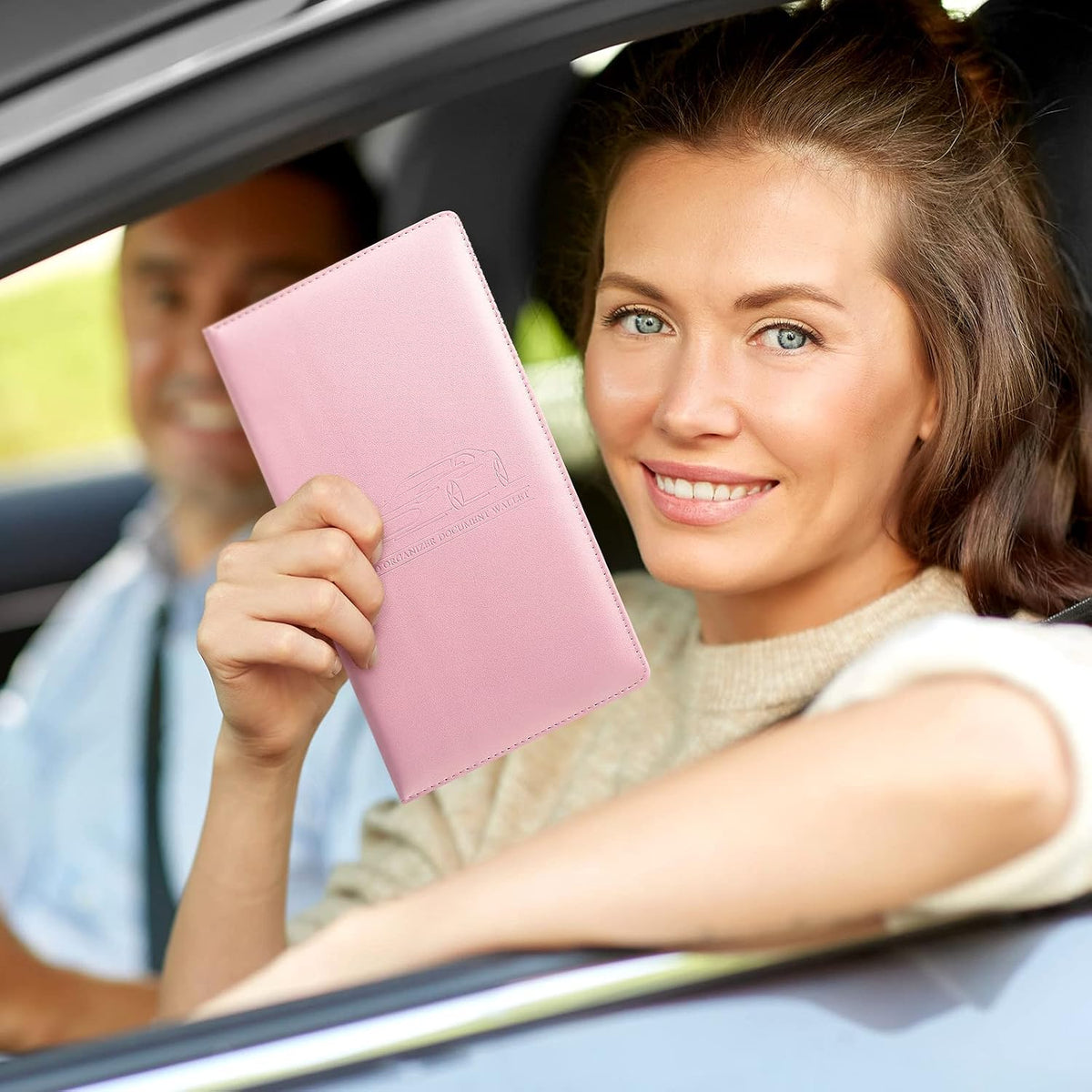 Frienda 2Pcs Car Registration Insurance Card Holder, Black, Pink