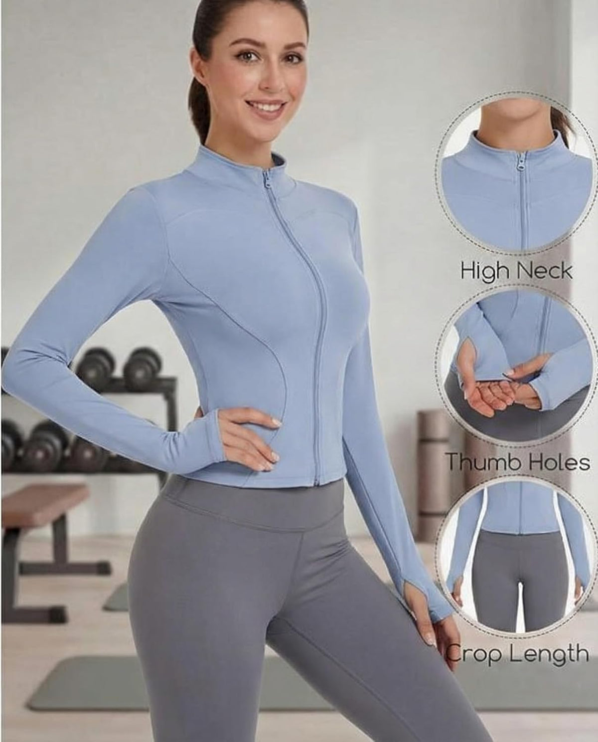 Shyyween Women's Slim Fit Cropped Workout Jacket - Zip-Up Athletic Tops with Thumb Holes | 3 Pack