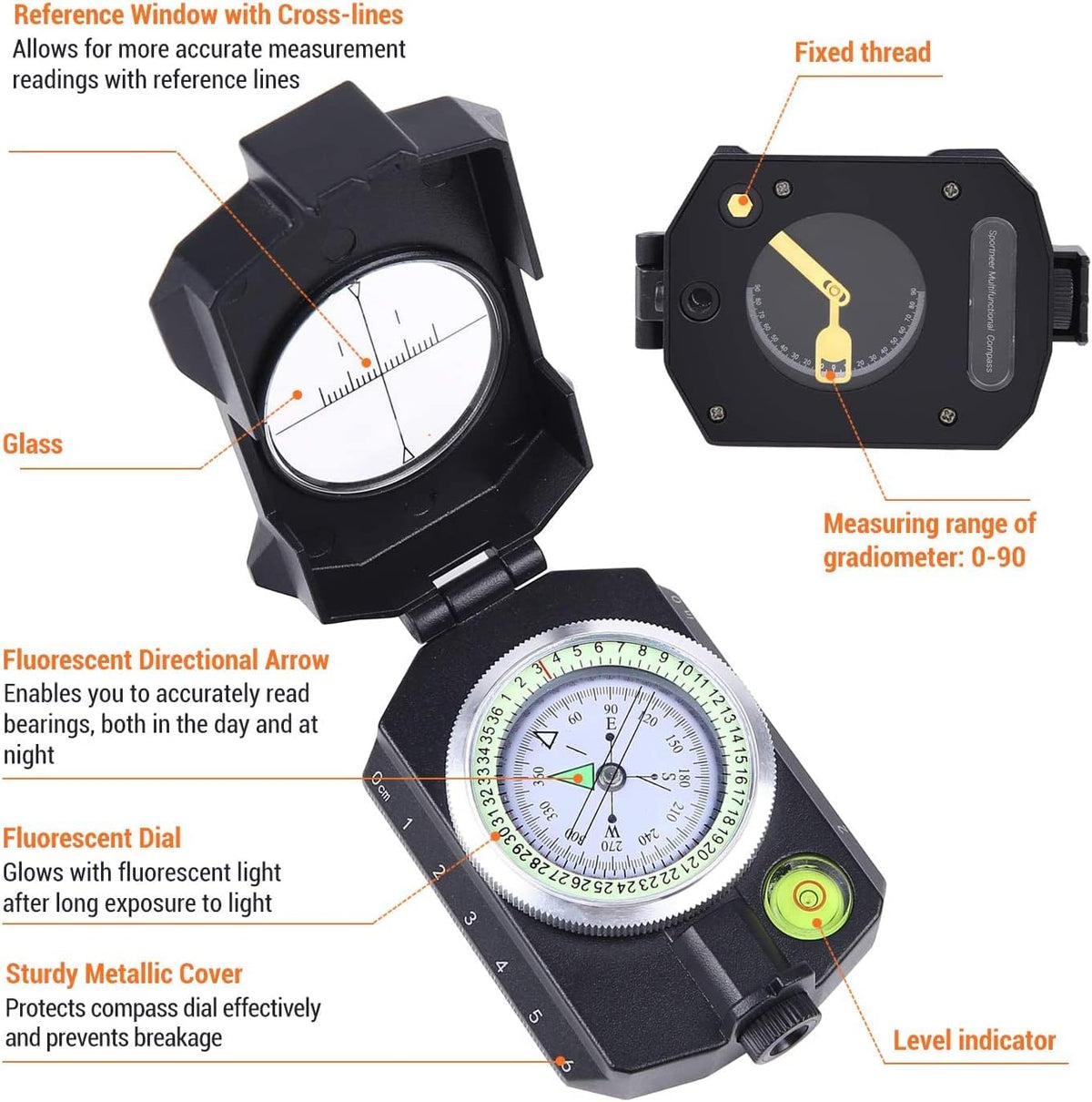 Sportneer Multifunctional Compass - Army Green & Black with Inclinometer for Camping & Backpacking