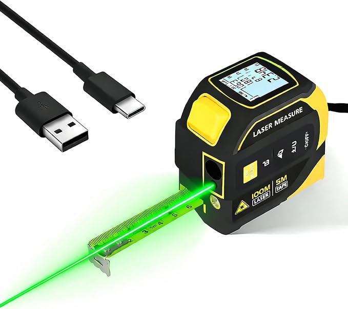 4-in-1 Digital Green Laser Tape Measure, 16FT Tape, 328FT Distance Meter | 33FT