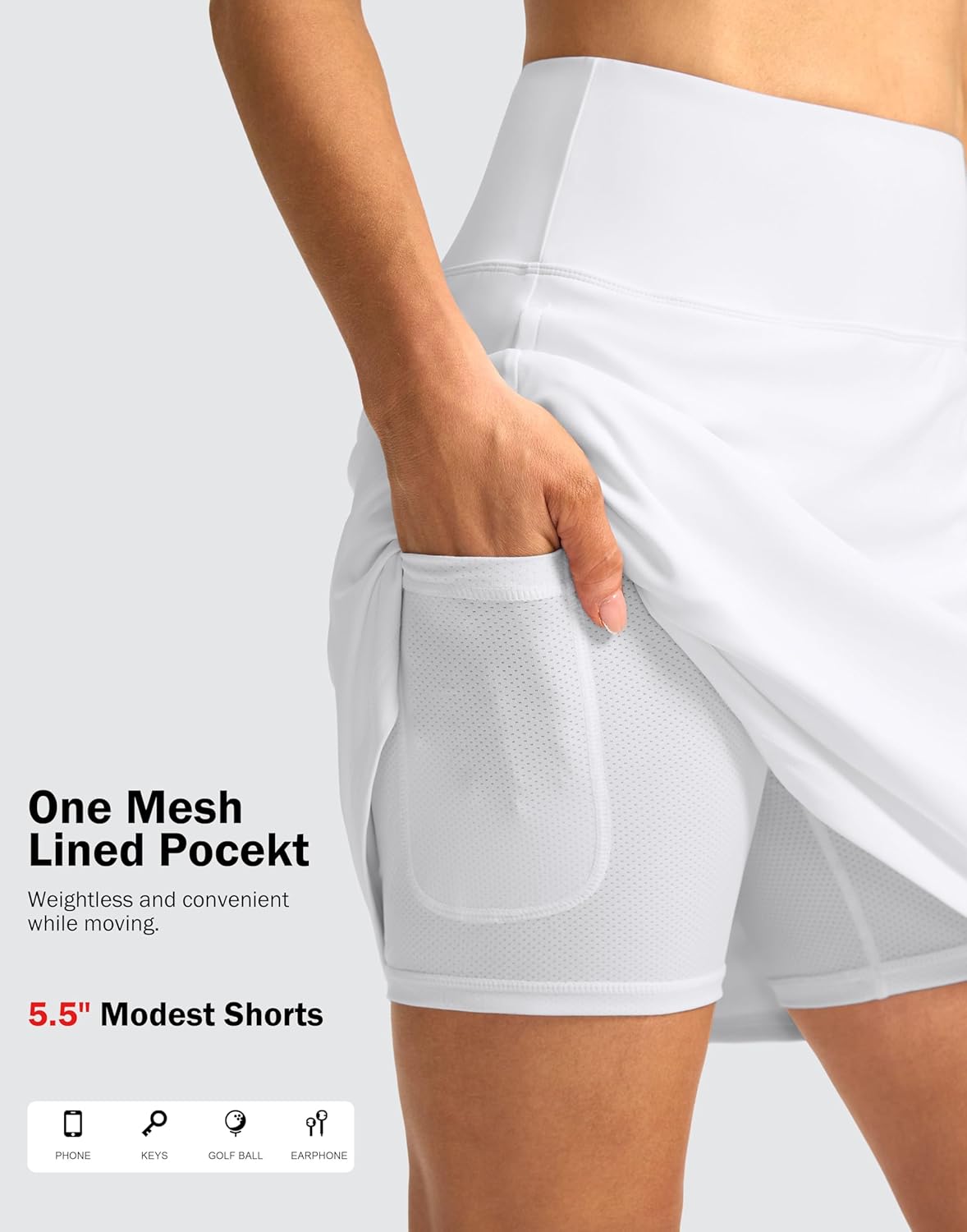 SANTINY Women's 18" Athletic Skorts - High Waist Tennis & Golf Skirt with 3 Pockets for Summer Travel