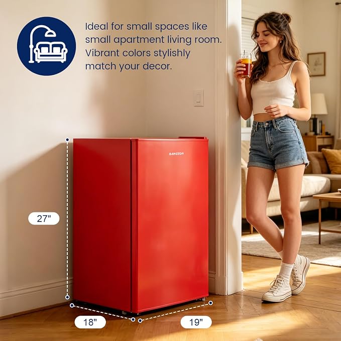 2.6 Cu Ft Small Fridge with Freezer for Office Red | Mini Refrigerator for Dorm Bedroom, Compact Fridge, Energy-efficient, Low Noise