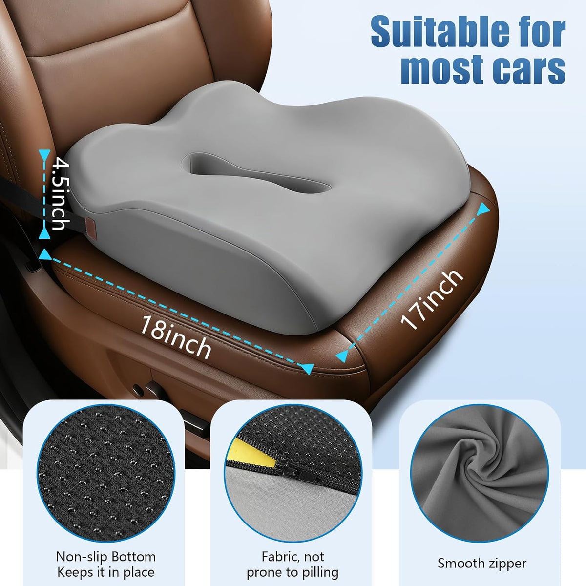 Car Seat Cushion for Truck and Car Drivers - Prevents Bedsores & Relieves Long-Drive Pain, Therapeutic Support for Sciatica, Hemorrhoids, Tailbone and Prostate, Enhanced View with Anti-Slip Base
