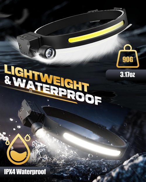 Maraiss Headlamp Rechargeable 2 Pack, Detachable 230° Wide Beam LED 2 in 1 Head Lamps with Motion Sensor, Hard Hat Head Lamp for Adults, 7 Modes Headlight for Mechanics, Hiking, Outdoor Work