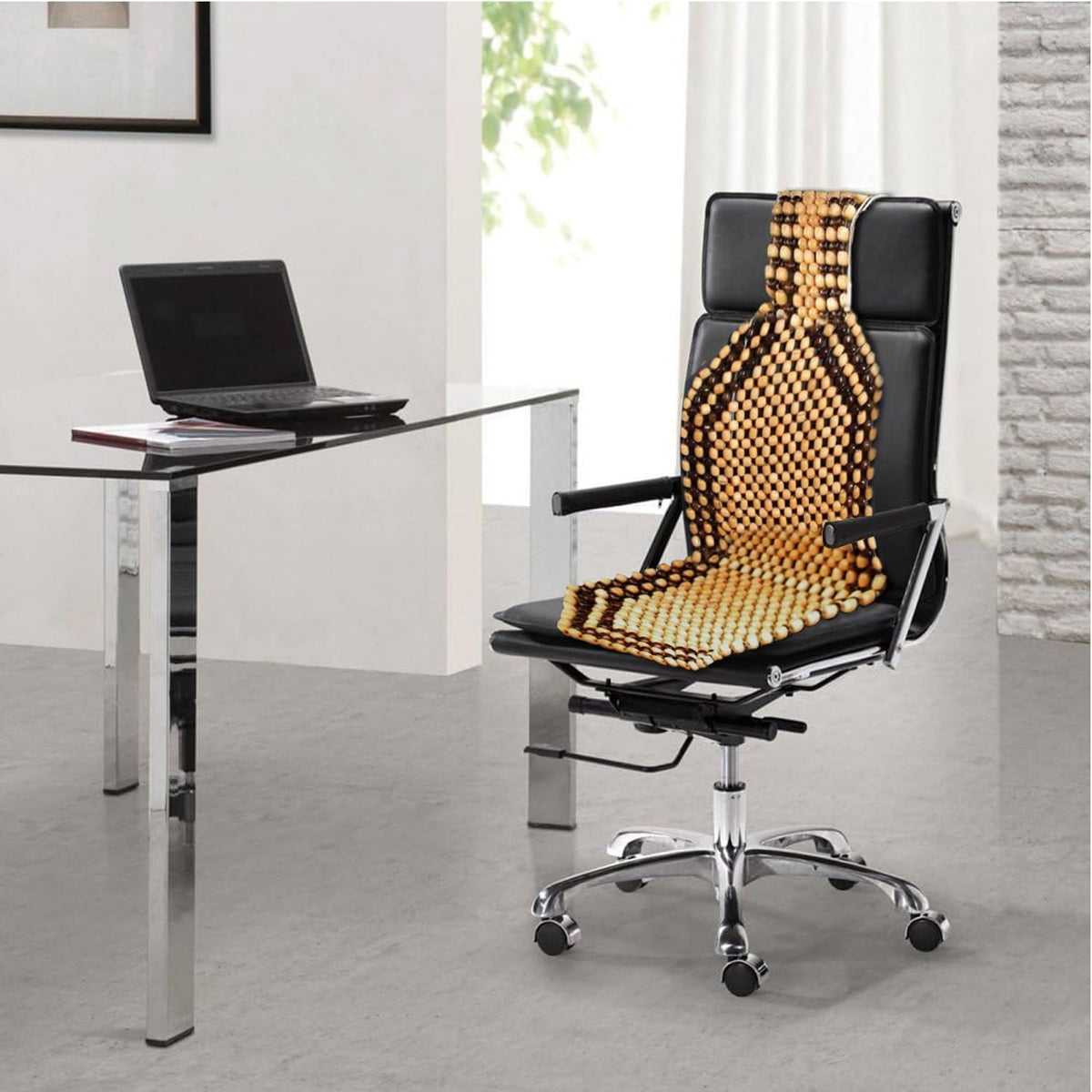 Zento Deals Wood Beaded Comfort Seat Cushion Seat Cover- Double Strung Ultra Comfort Massaging Car Seat Cushion for Car, Truck, or Office Chair