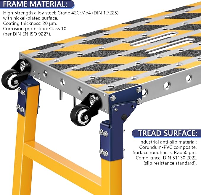 Work Bench+Step Ladder 2 in 1 with 1102 LBS Load Capacity, Versatile Portable Steel Folding Welding Table with Height 23 to 35 inches Adjustable Folding Portable Platform with Non-Slip Mat
