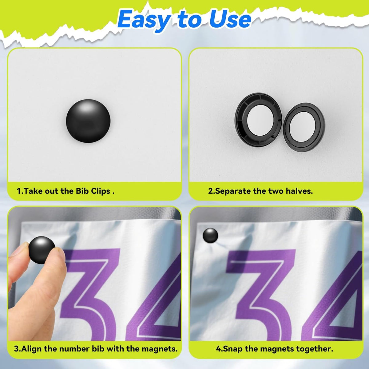 Skiennix Magnetic Race Bib Clips - Safety Lock Fasteners for Marathon Runners | 8 Pairs of Durable Bib Magnets