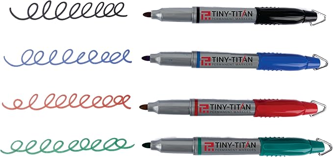 Tiny-Titan Mini Markers, Mini Markers, Keychain Clip, Golf Ball Marker, Clip On Nurse's Badge - Mini Markers - PINK Ink - Fine Point - 4 Pens Per Pack