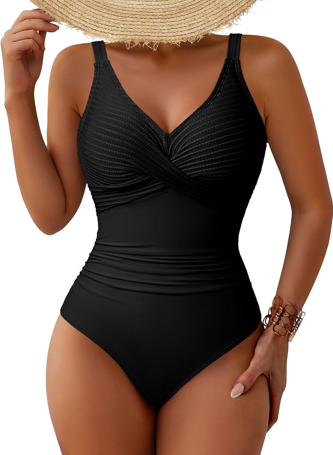 Pink Queen One-Piece Swimsuit - 2026 Patchwork Design with Twist Front & Tummy Control, V Neck
