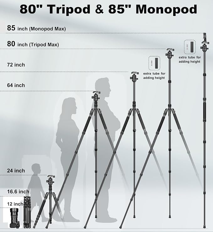 80/85 inches Heavy Duty Tripod for Camera and Phone, DSLR Binoculars Spotting
