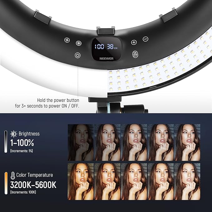 NEEWER 19 inch Ring Light with Stand, 3 Phone Holders and Mini Ball Head
