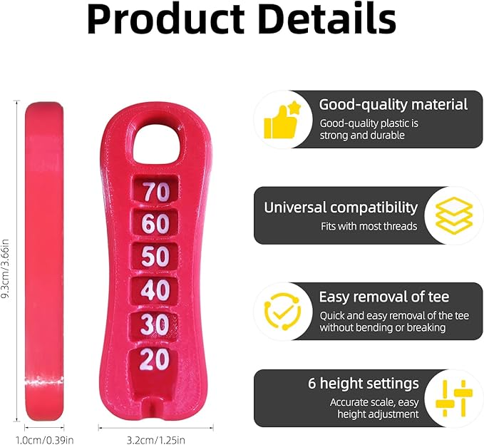 K TOMOTO Golf Tee Height Tool, Precision Golf Tee Elevator for 20-70mm, Golf Tee Height Setter with Measuring Guide, 3D Printed Lightweight Golf Training Equipment for Consistent Swing Accuracy