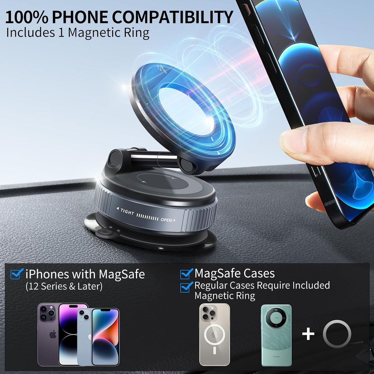 Galundge Vacuum Suction Magnetic Phone Holder, 2026 Upgraded Foldable Retractable Suction Cup Car Phone Mount for Magsafe, 360° Adjustable Magnetic Phone Stand for Cars/Gyms/Mirrors/Smooth Surface