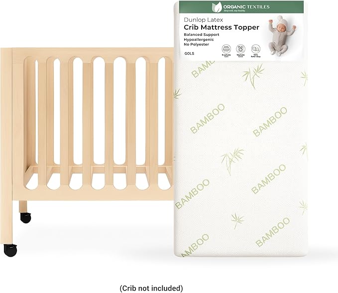 ORGANIC TEXTILES Organic Baby Mattress Topper with Rayon Derived Bamboo Cover - GOLS/GOTS Certified - Breathable - 2" Playard (38"x26")