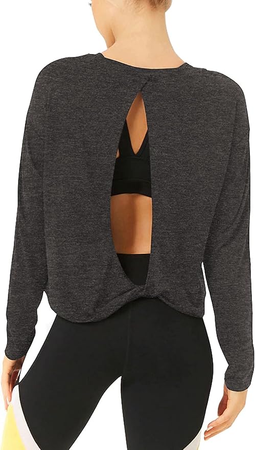 Bestisun Long Sleeve Workout Shirts Yoga Dance Tops Open Back Athletic Clothes for Women