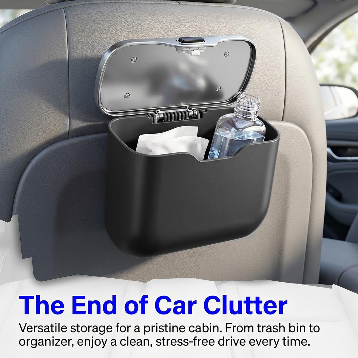 Osilly Car Trash Can, Leak-Proof Multipurpose Vehicle Door Garbage Can with Lid, Portable Automotive Interior Trash Bin Storage Organizer, Universal Fit (Black)