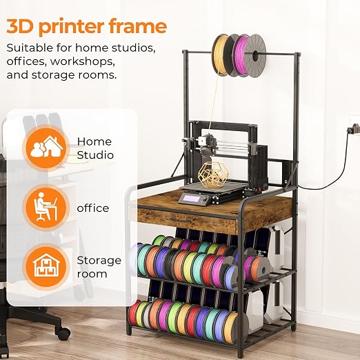3D Printer Stand with Power Hub and Top Storage Shelf – Heavy Duty X-Bracket