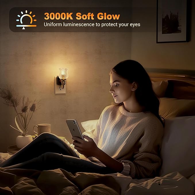 JandCase Night Light, 2 Pack Glass Night Lights Plug into Wall, Dimmable Floral