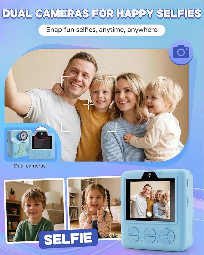 Kids Camera Instant Print with Carrying Case, Digital Selfie Camera with 6