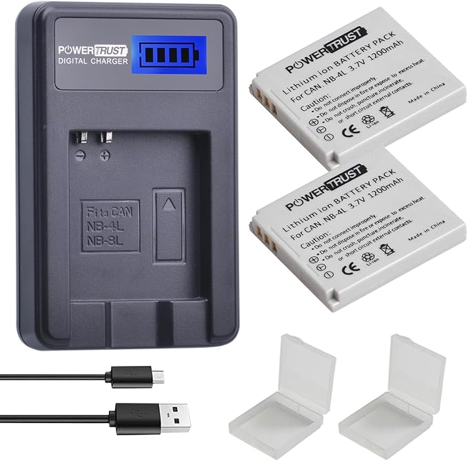 2-Pack 1200mAh 3.7v NB-4L Battery and LCD USB Charger