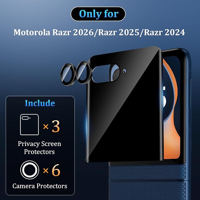 3+3 Pack for Motorola Razr 2026/2025/2024 Front Privacy Screen Protector +